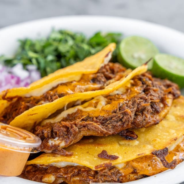 Birria Rojo Cheesy Tacos (3 Pieces).
