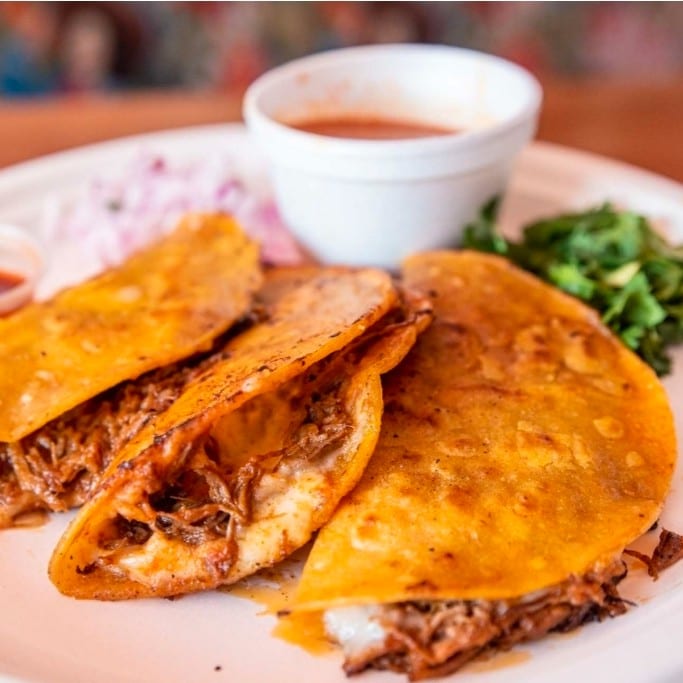 Birria Rojo Cheesy Tacos.