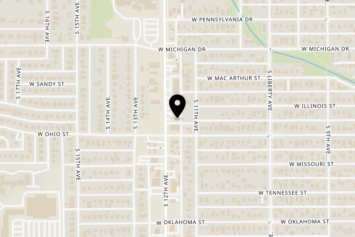 Map showing the location of Rollies Mexican Patio Tucson on 4573 S 12th Ave in Tucson